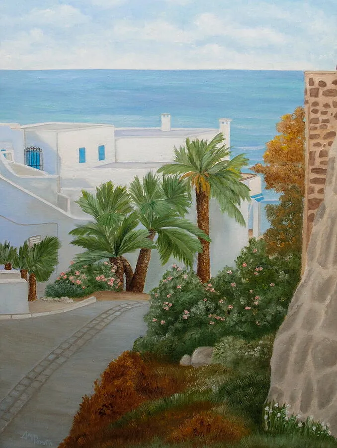 A Corner In San Jose, original coastal oil painting by Angeles M Pomata