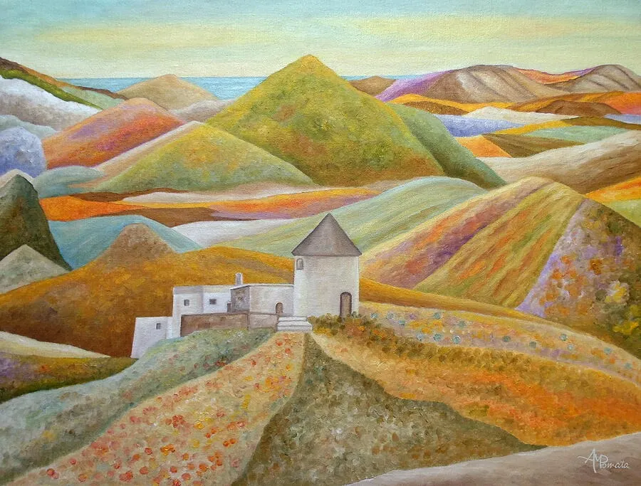 As The Valley Grows, original landscape oil painting by Angeles M Pomata