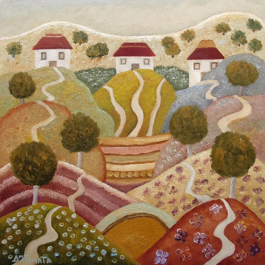 At Ease Land, original landscape oil painting by Angeles M Pomata