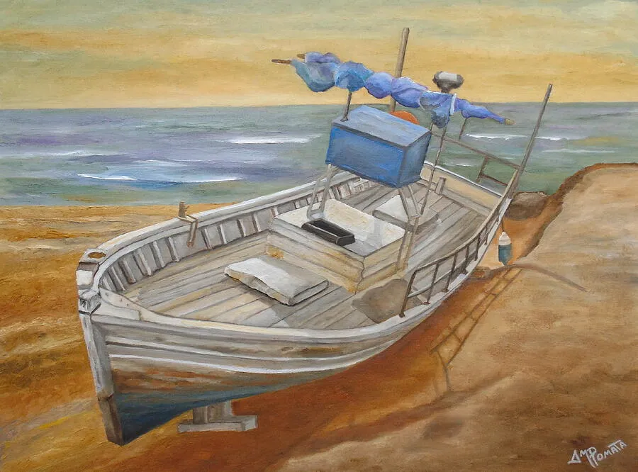 At The End Of The Day, original coastal oil painting by Angeles M Pomata