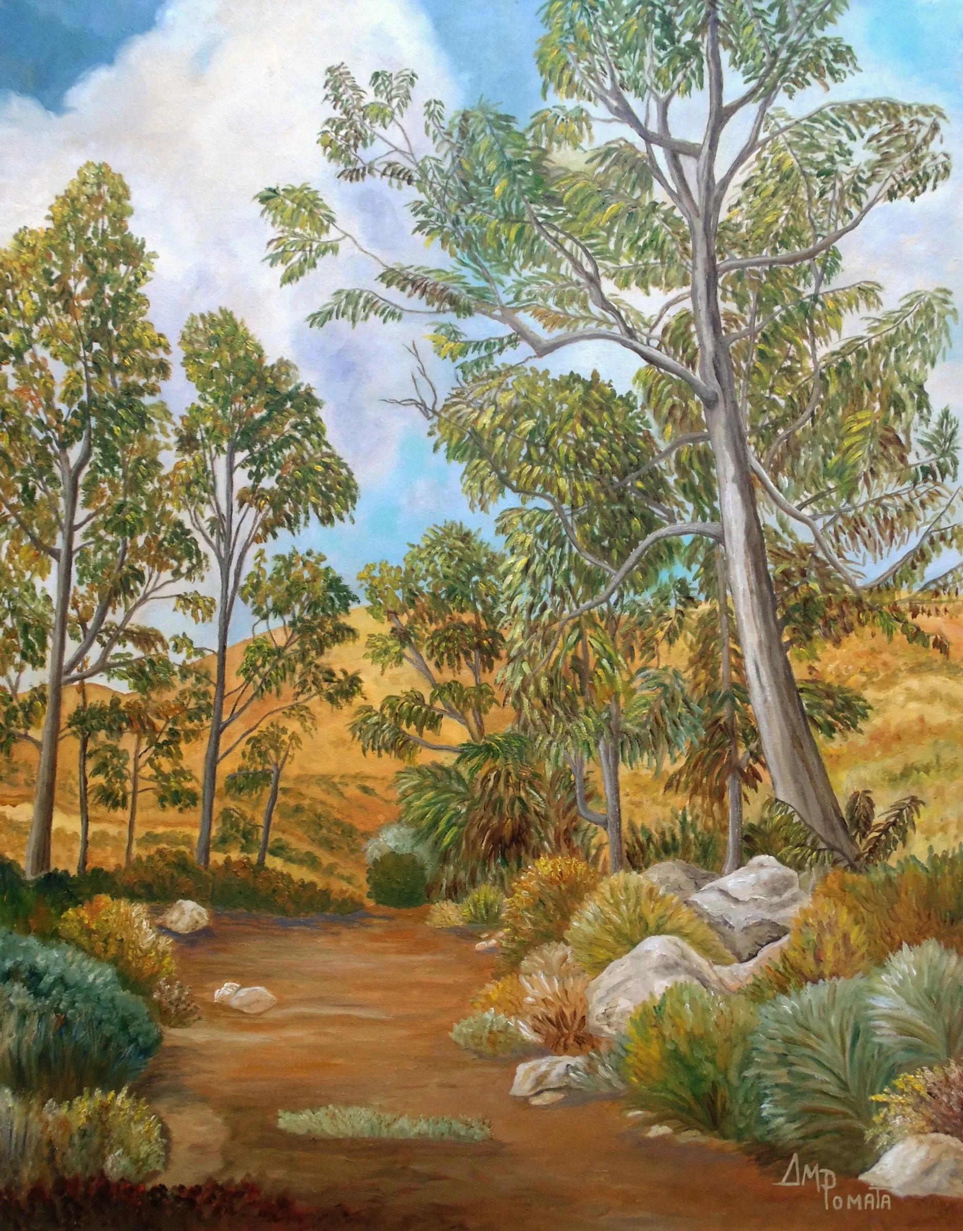 At The End Of The Promenade, original landscape oil painting by Angeles M Pomata