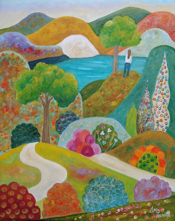 Back Up On The Hill, original landscape oil painting by Angeles M Pomata