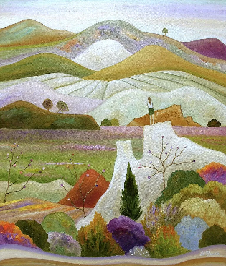 Beyond The Bloom, original landscape oil painting by Angeles M Pomata