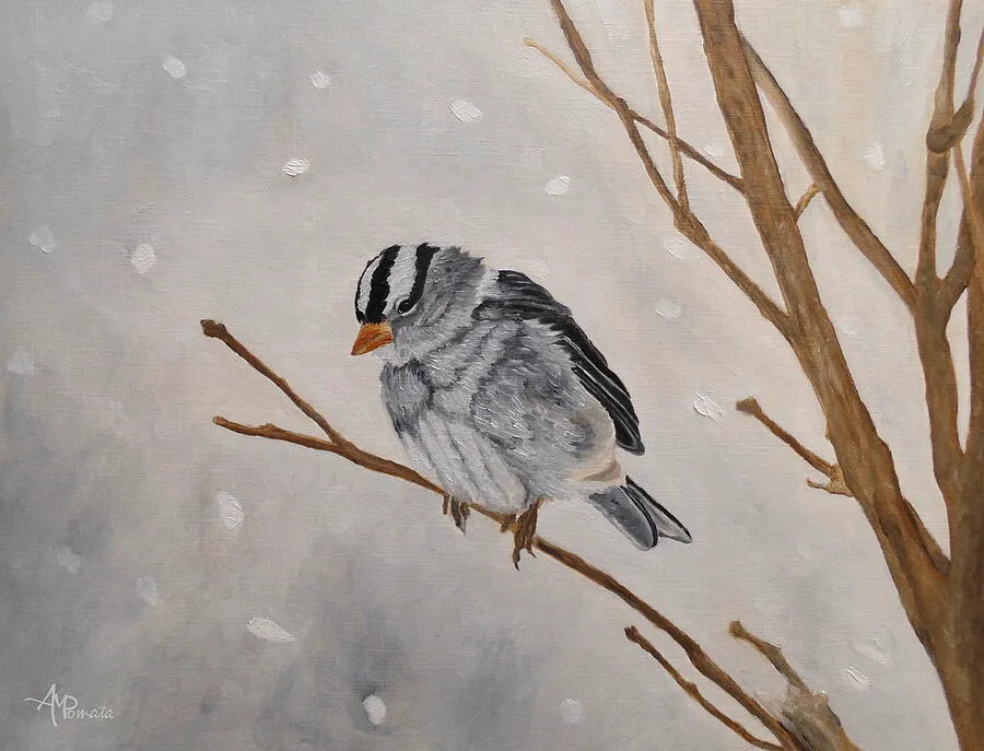 Blizzard Cutie, original landscape oil painting by Angeles M Pomata