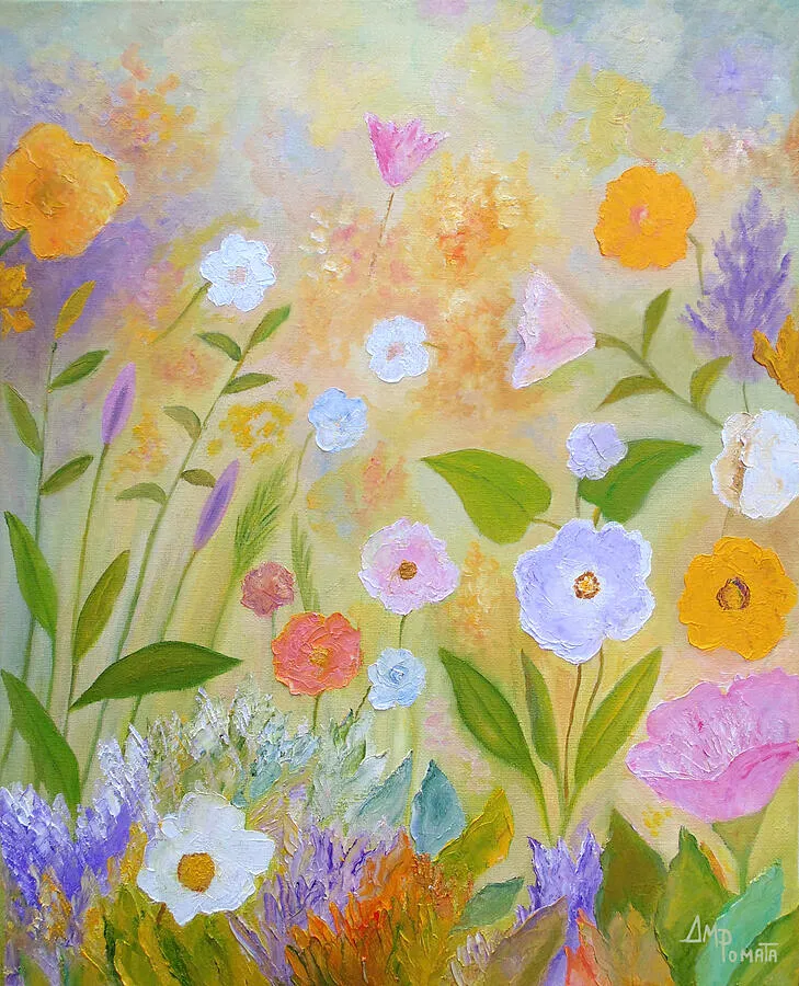 Bloom To Shine, original floral oil painting by Angeles M Pomata