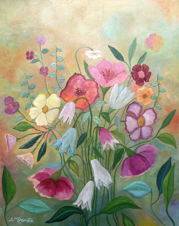 Blooming In The Dusk, original floral oil painting by Angeles M Pomata