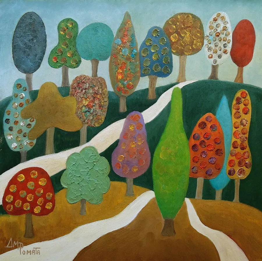 Bountiful Trees, original landscape oil painting by Angeles M Pomata