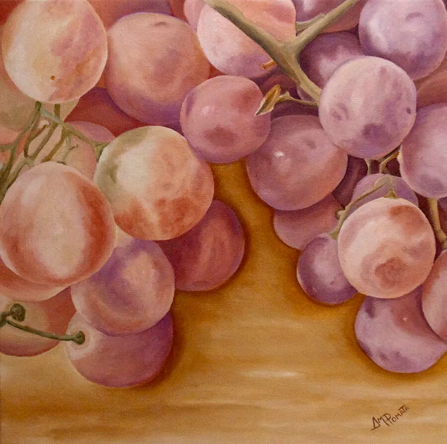 Bunch Of Grapes, original still life oil painting by Angeles M Pomata