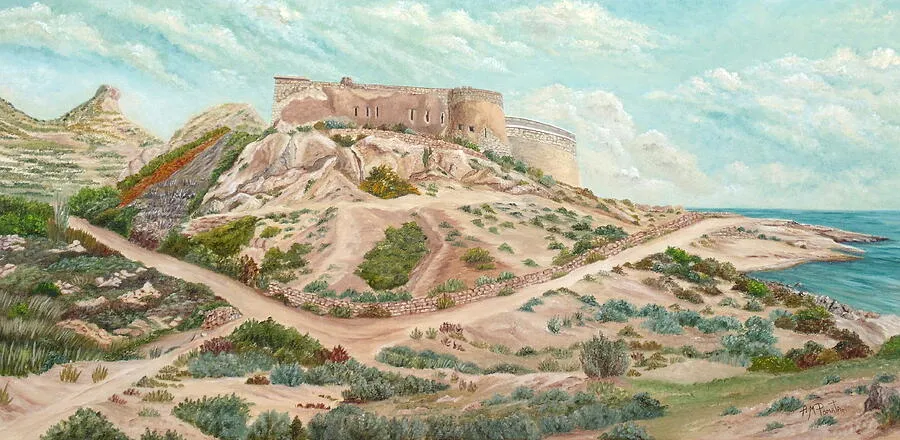 Castle By The Sea, original coastal oil painting by Angeles M Pomata