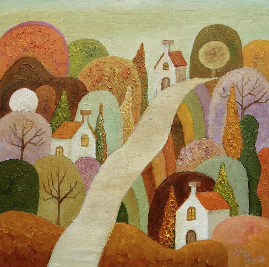 Country Lane, original landscape oil painting by Angeles M Pomata