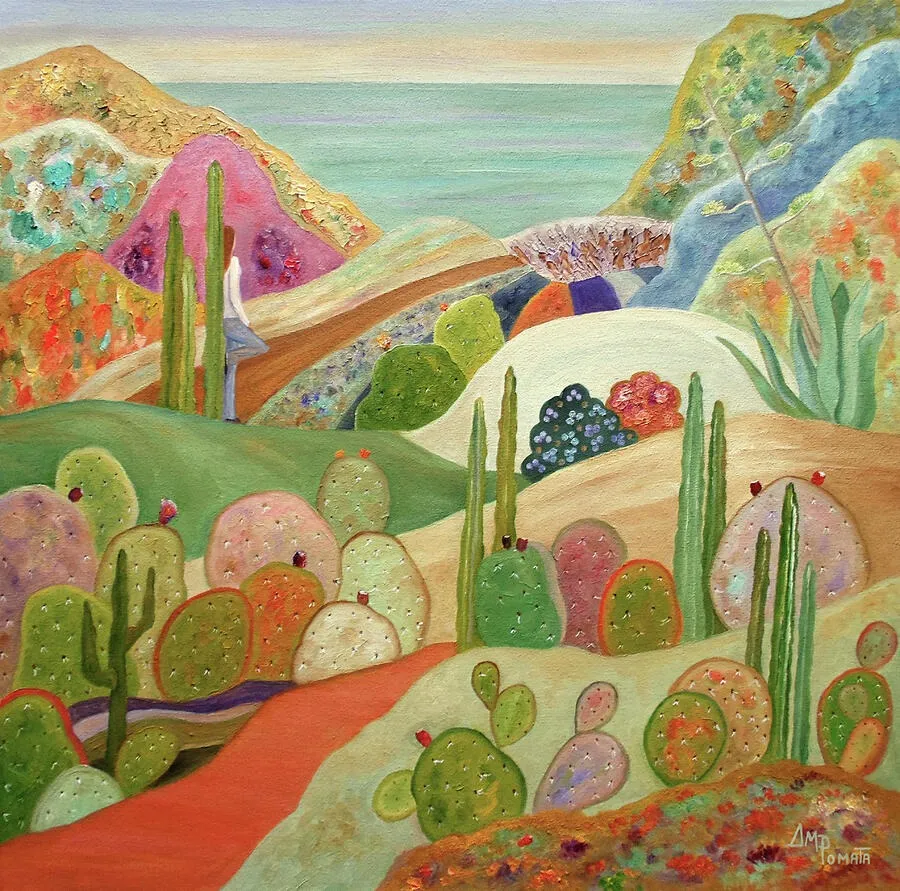 Desert In Bloom, original landscape oil painting by Angeles M Pomata
