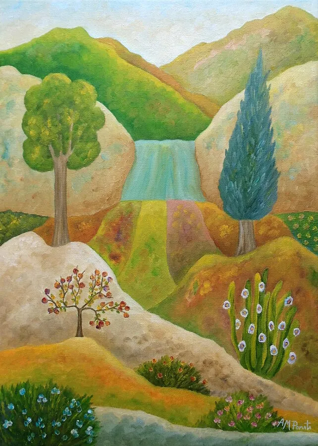 Desert Wellspring, original landscape oil painting by Angeles M Pomata