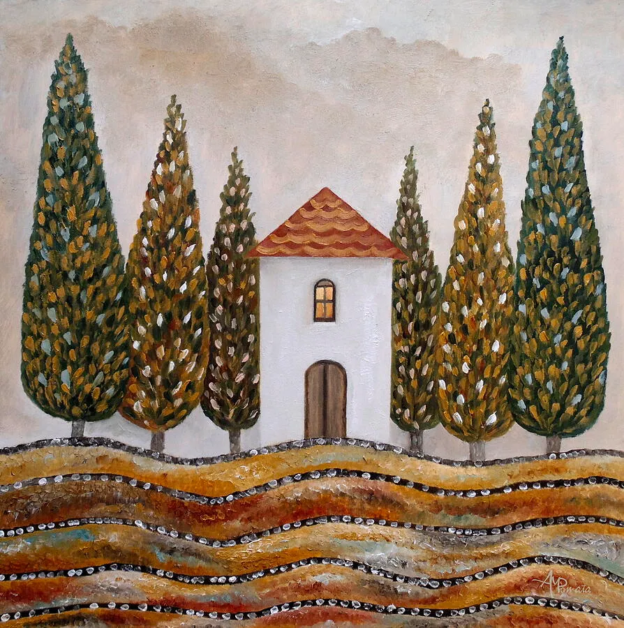 Dwelling Out Of Time, original landscape oil painting by Angeles M Pomata