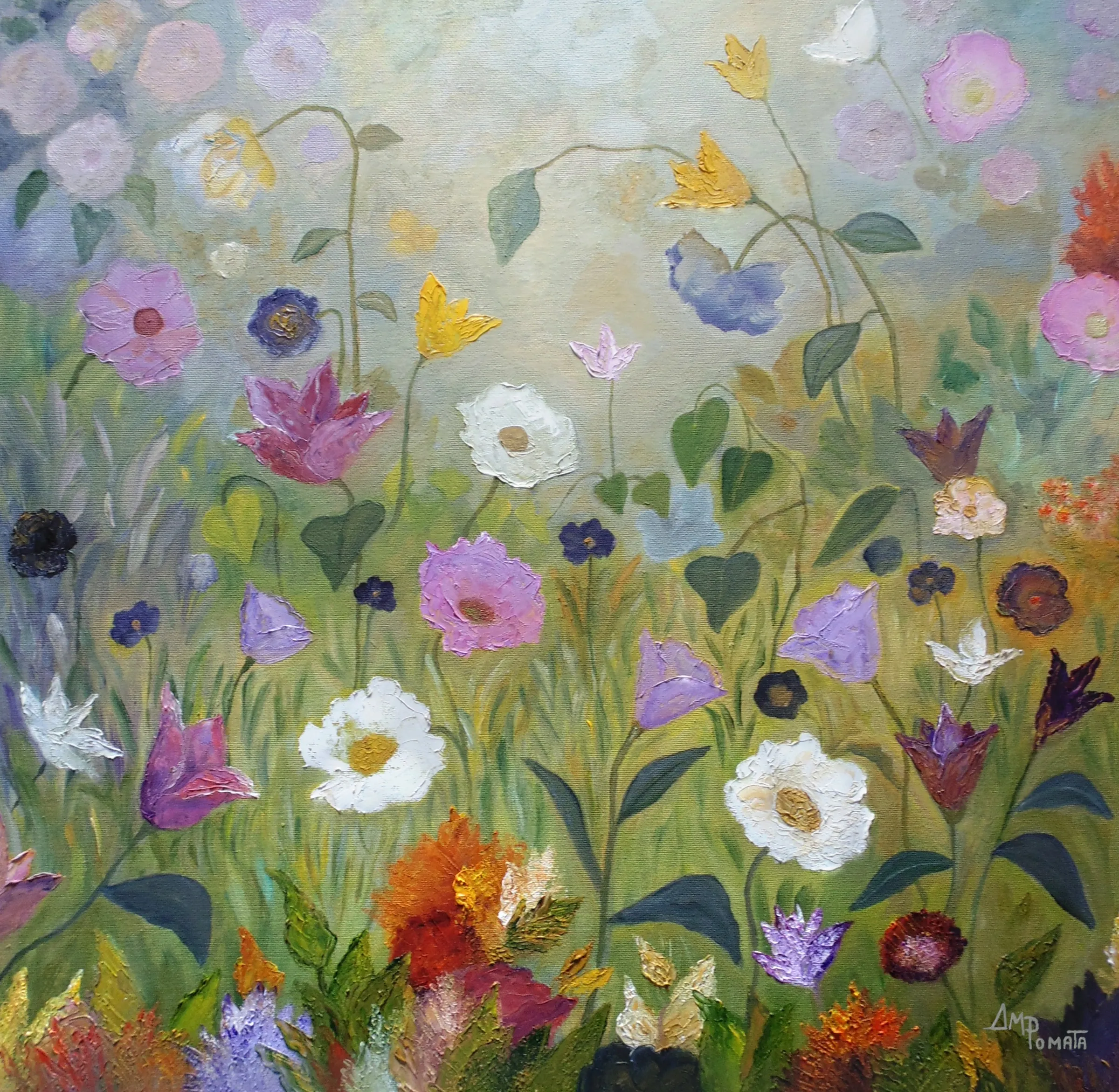 Eager Spring, original landscape oil painting by Angeles M Pomata