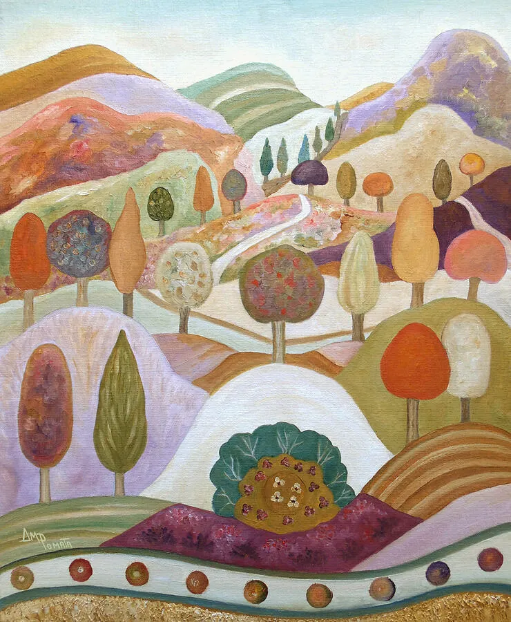 Fall In The Hillsides, original landscape oil painting by Angeles M Pomata