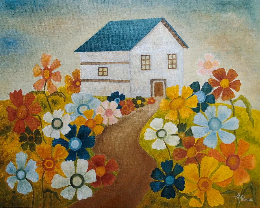 Fenced By The Joy, original landscape oil painting by Angeles M Pomata