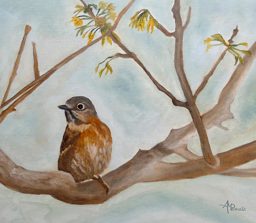 First Signs Of Spring, original landscape oil painting by Angeles M Pomata