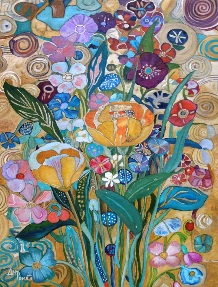 Flower Jewels, original floral oil painting by Angeles M Pomata