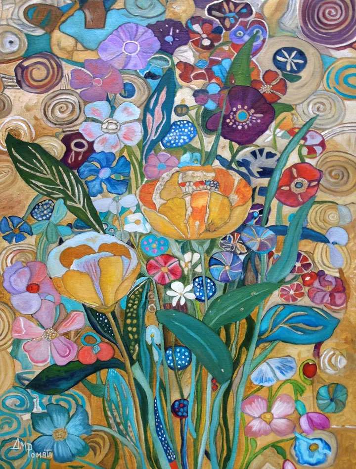 Flower Jewels, original floral oil painting by Angeles M Pomata