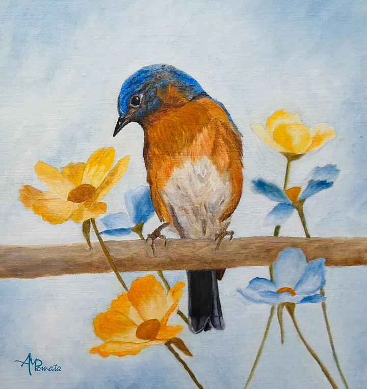 Flower Peeping Eastern Bluebird