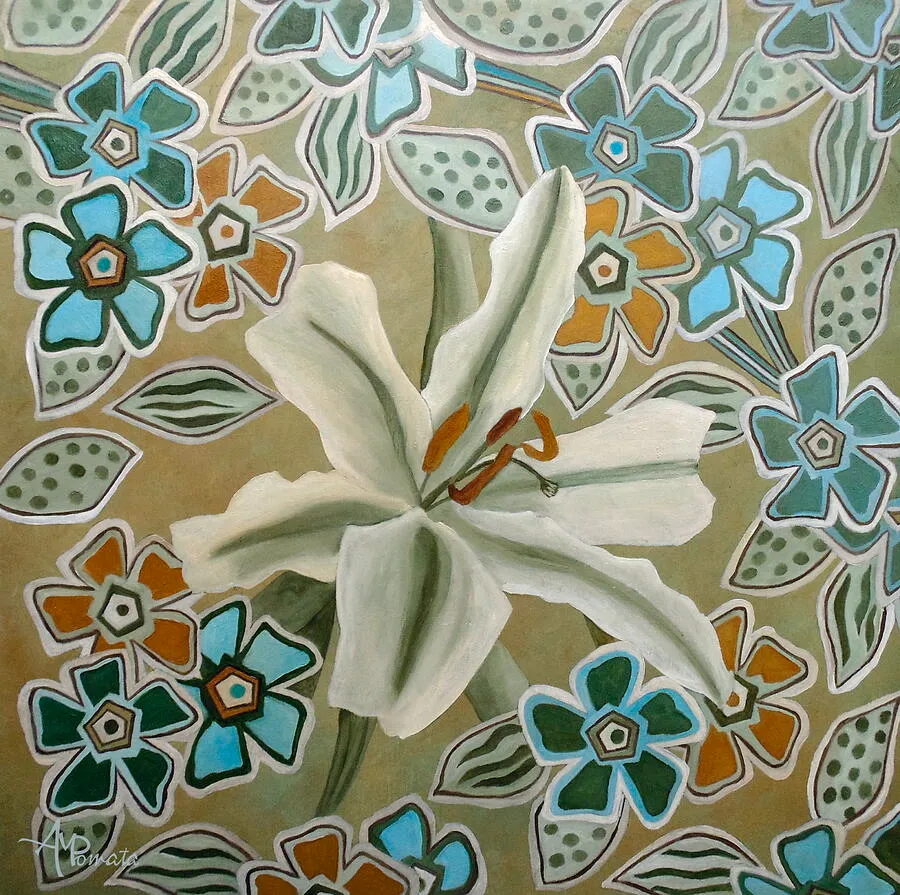 Flower Tessellation, original floral oil painting by Angeles M Pomata