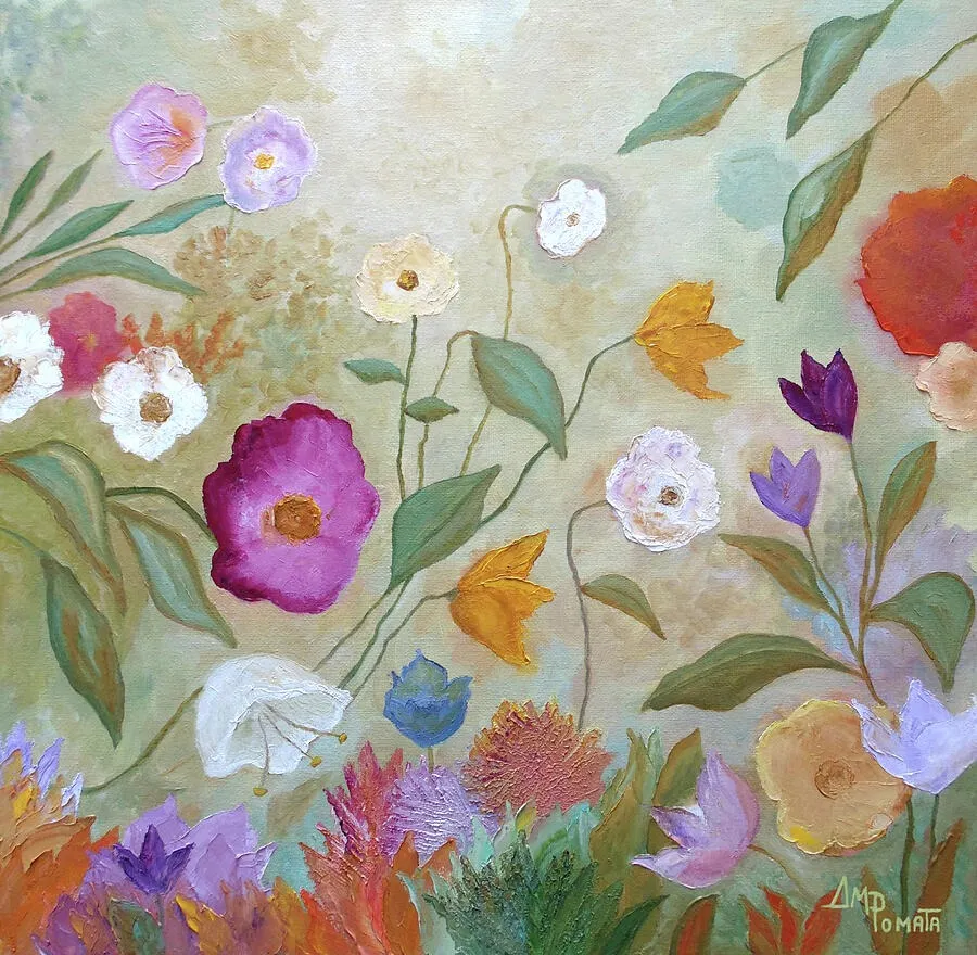 Fresh Bloom, original floral oil painting by Angeles M Pomata