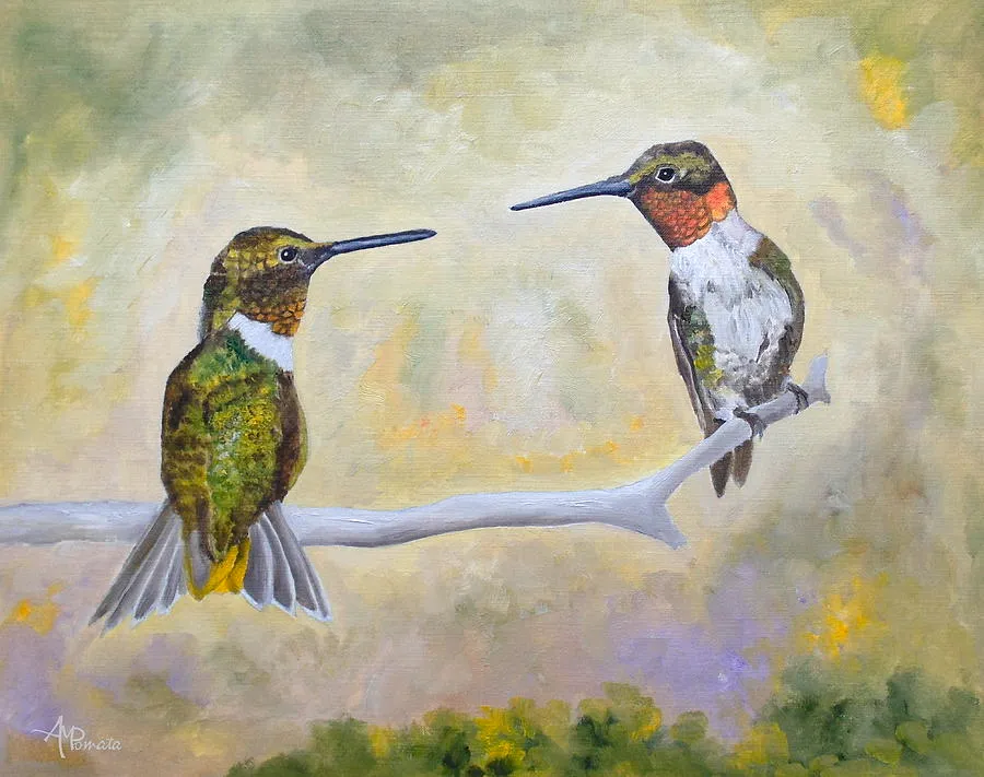 Hanging Out Together, original landscape oil painting by Angeles M Pomata