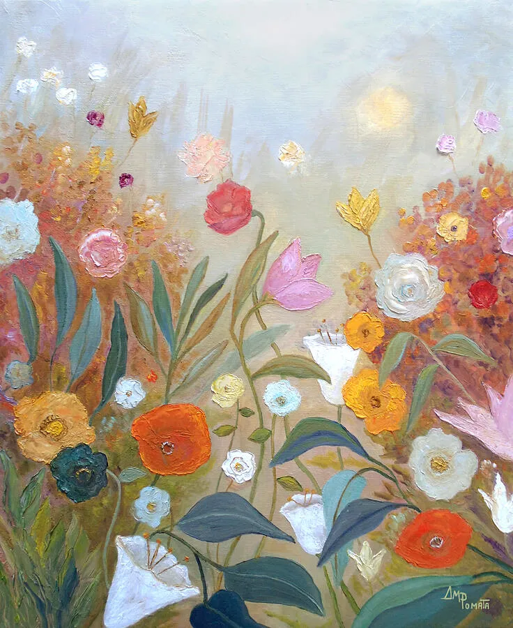 Highlights In The Mist, original landscape oil painting by Angeles M Pomata