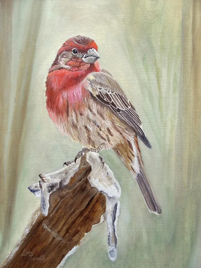 Last Icicle, original bird oil painting by Angeles M Pomata