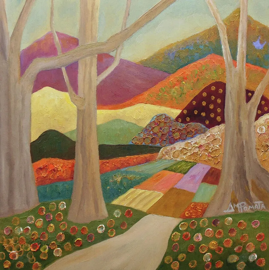 May Autumn Shine, original landscape oil painting by Angeles M Pomata
