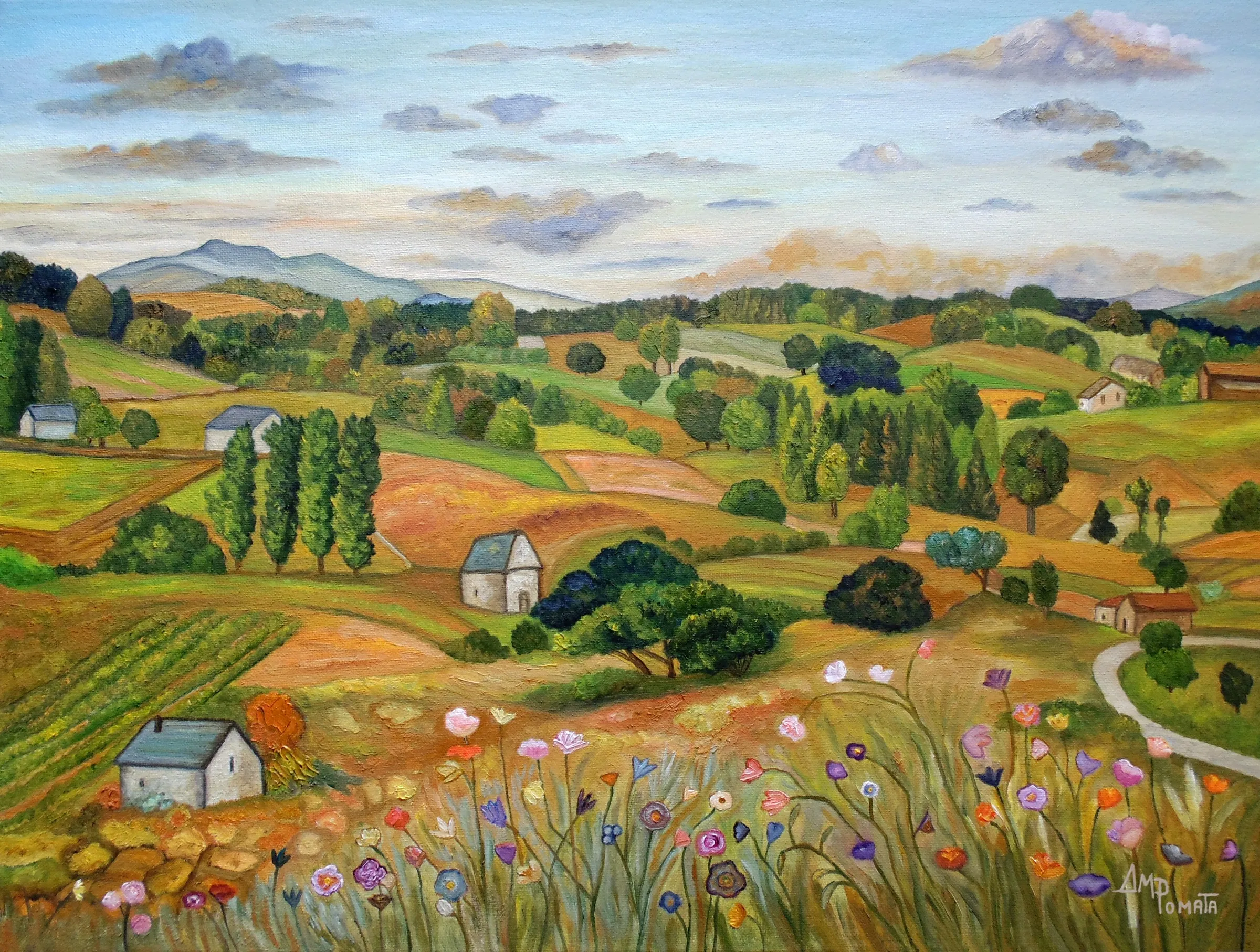 Meadow Whispers, original landscape oil painting by Angeles M Pomata