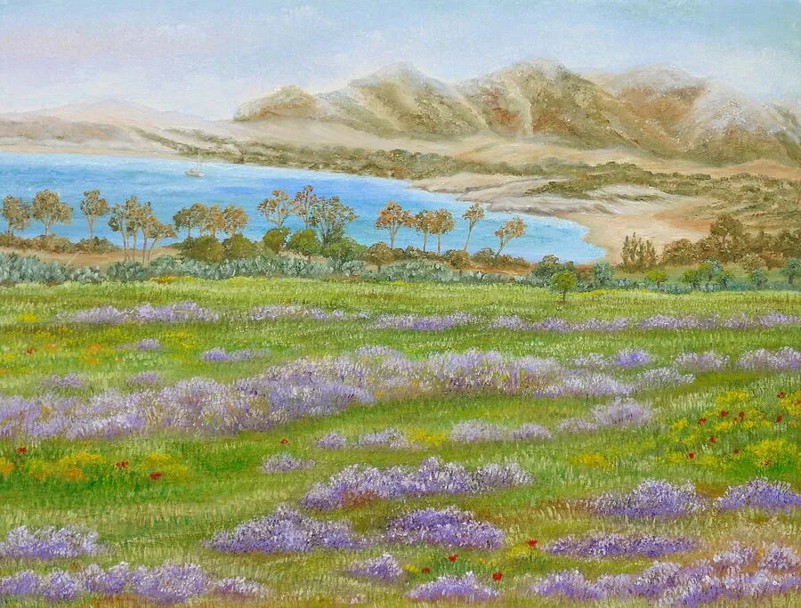 Misty Beach, original seascape oil painting by Angeles M Pomata
