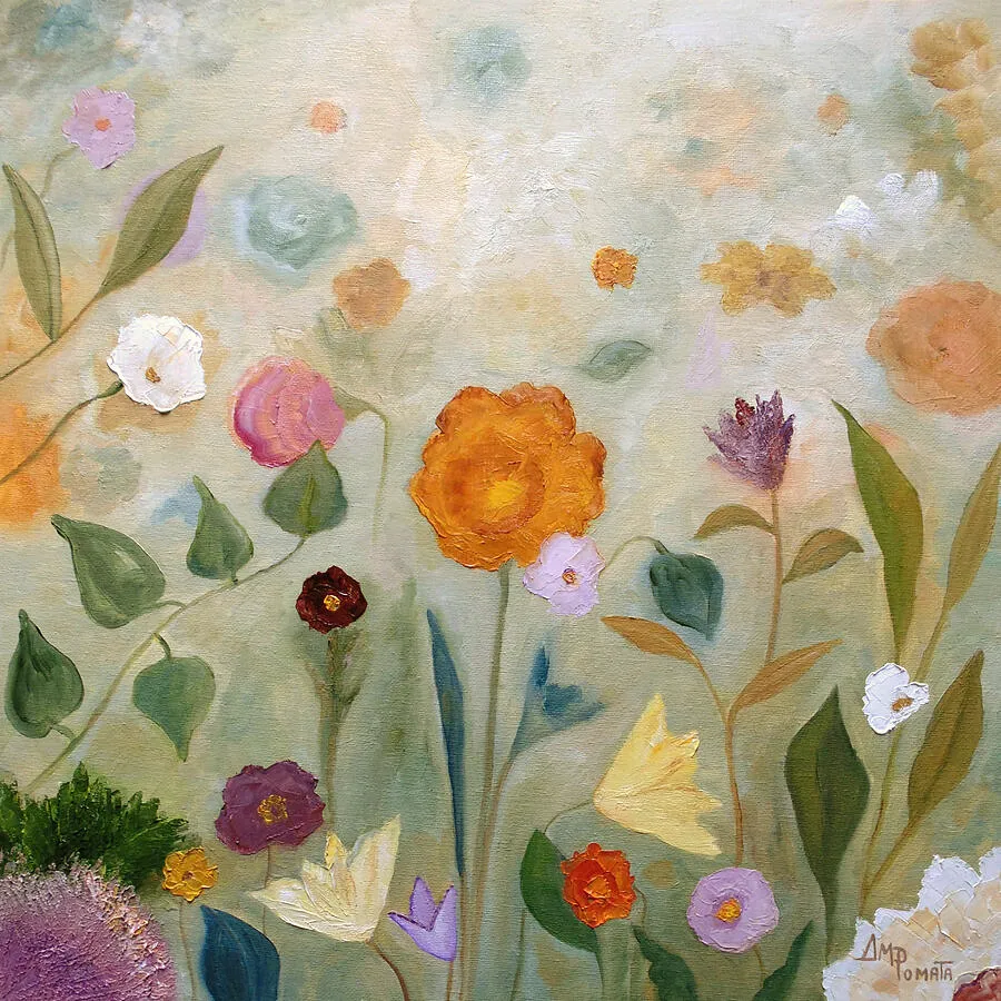 Morning Dew, original landscape oil painting by Angeles M Pomata