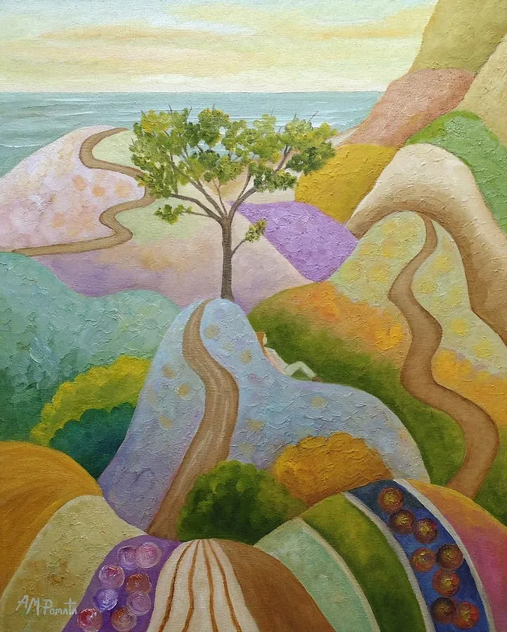 Murmur Of Sea And Birds, original coastal oil painting by Angeles M Pomata