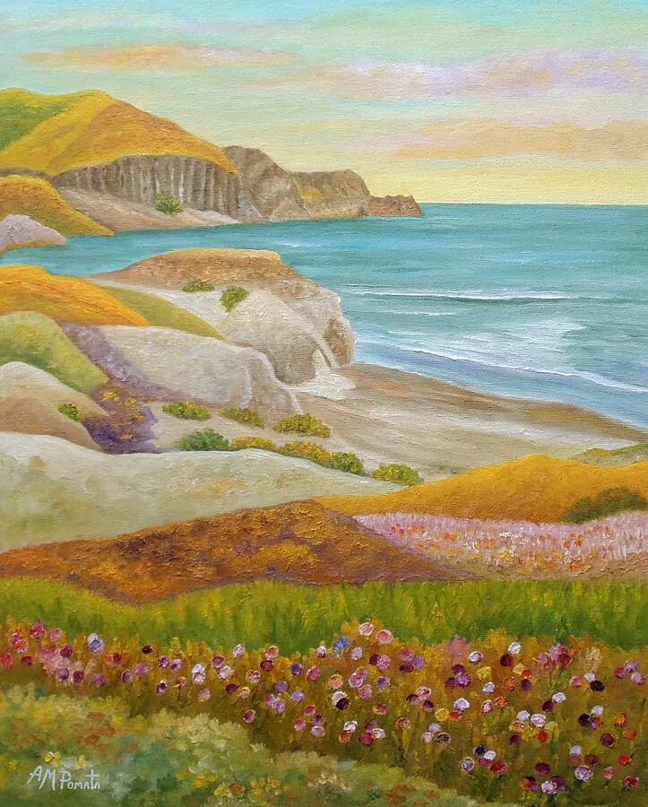 Prairie By The Sea, original coastal oil painting by Angeles M Pomata