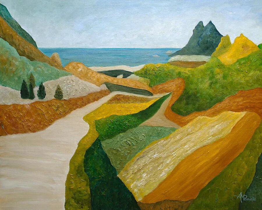 A Walk Down to the Sea, original seascape oil painting by Angeles M Pomata