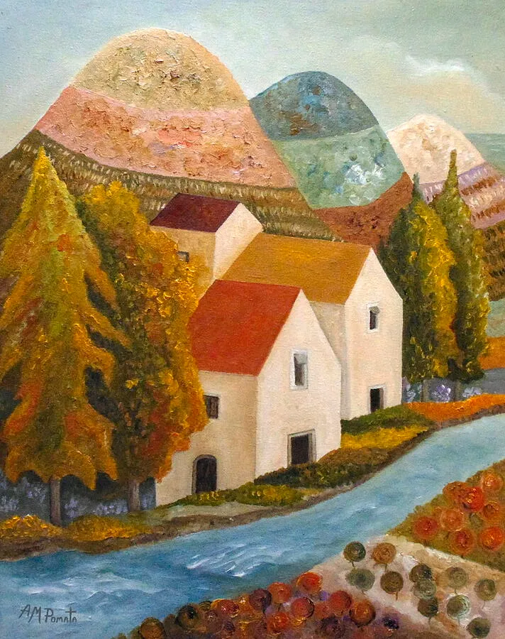 Autumn Flow, original landscape oil painting by Angeles M Pomata