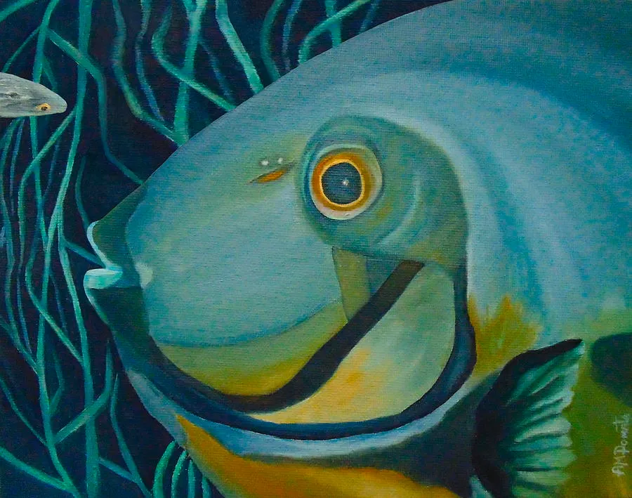 Blue Fish, original animal oil painting by Angeles M Pomata
