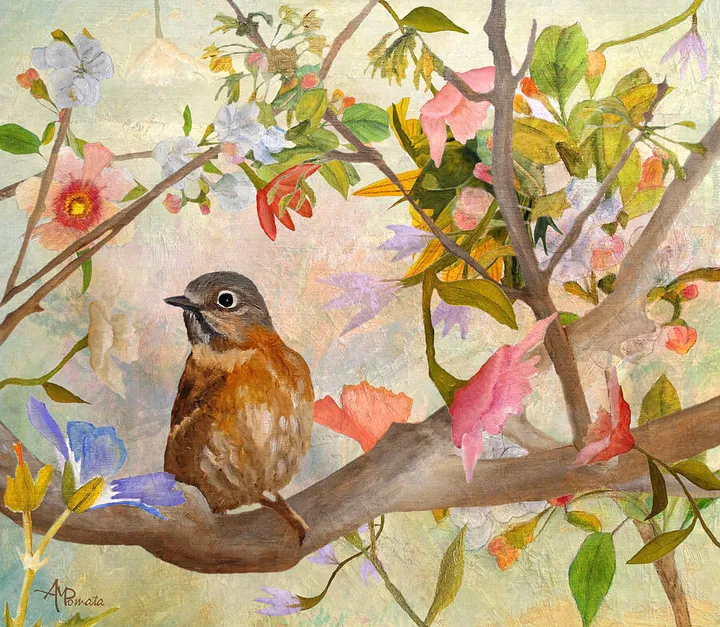 Bluebird on a Blossoming Branch