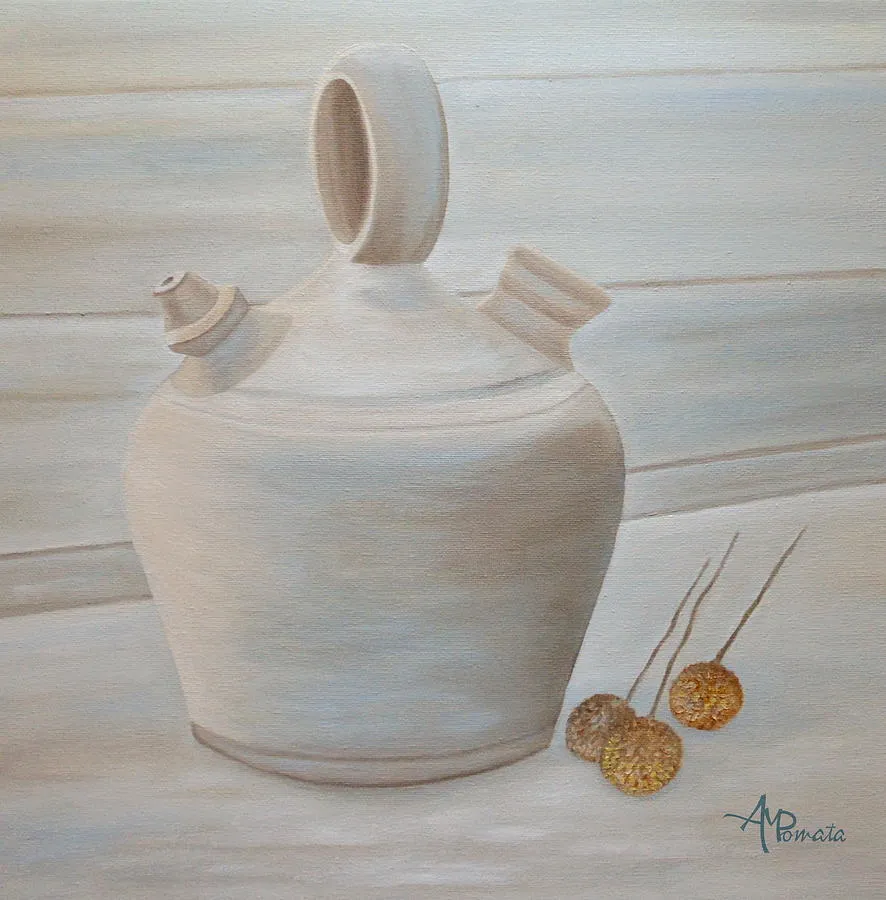 Botijo, original still life oil painting by Angeles M Pomata