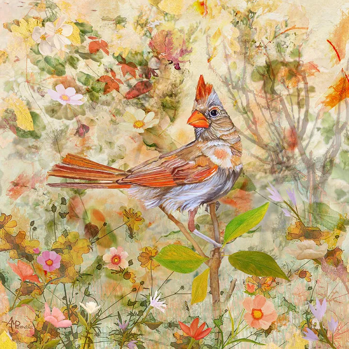 Cardinal Among Flowers