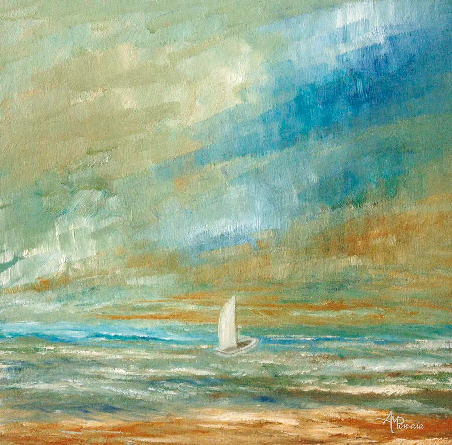 Drifting Alone, original seascape oil painting by Angeles M Pomata