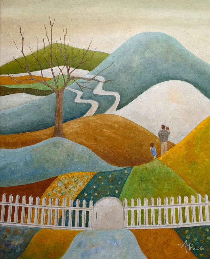 First Lesson of Life, original landscape oil painting by Angeles M Pomata