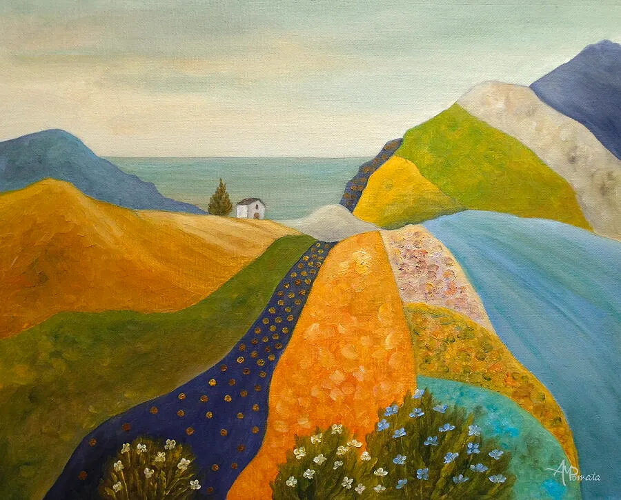 Flowing To The Sea, original seascape oil painting by Angeles M Pomata