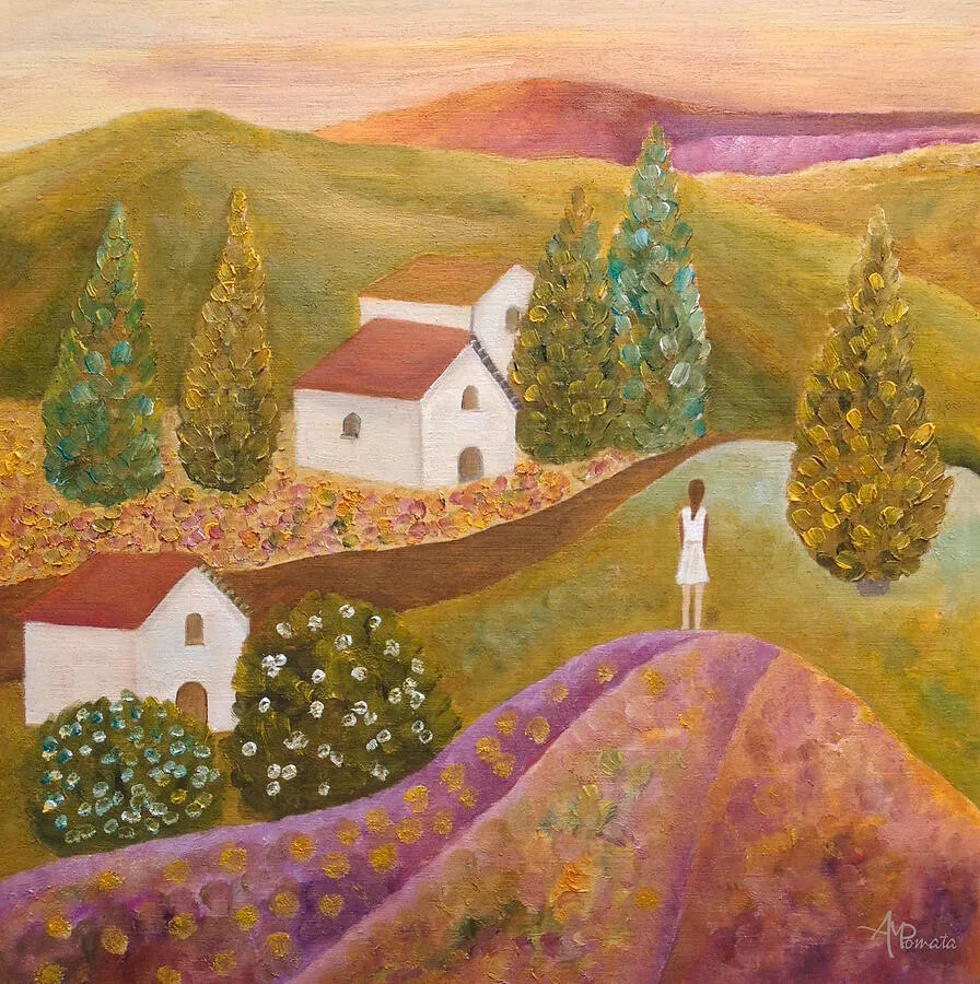 Hometown Girl, original landscape oil painting by Angeles M Pomata