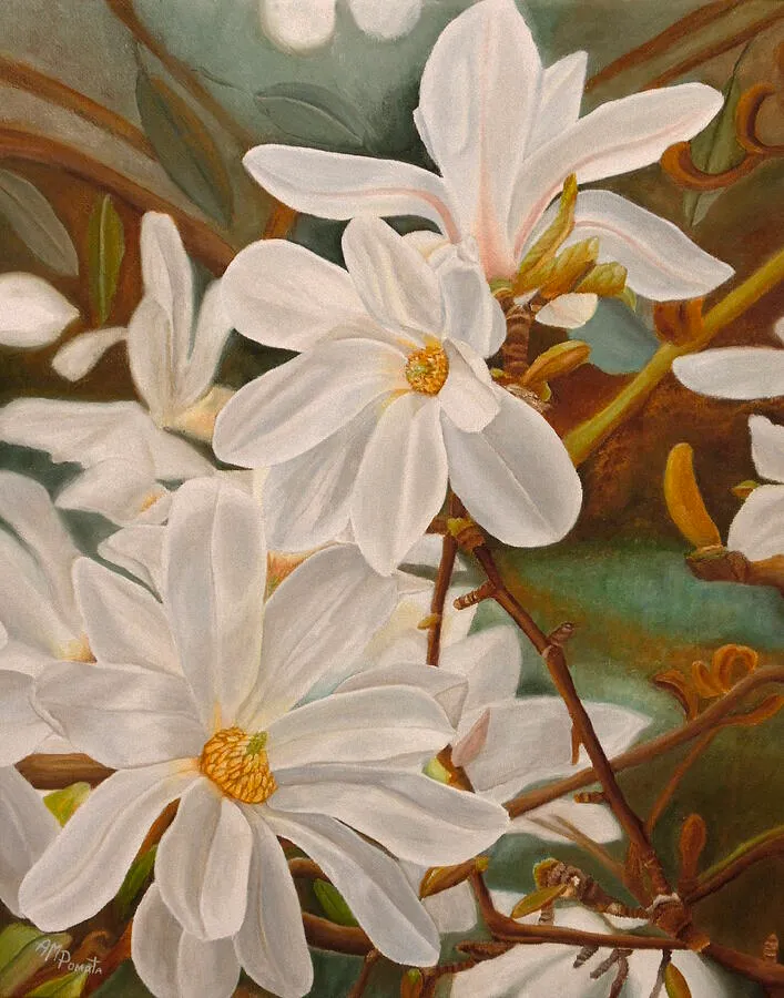 Magnolias, original floral oil painting by Angeles M Pomata