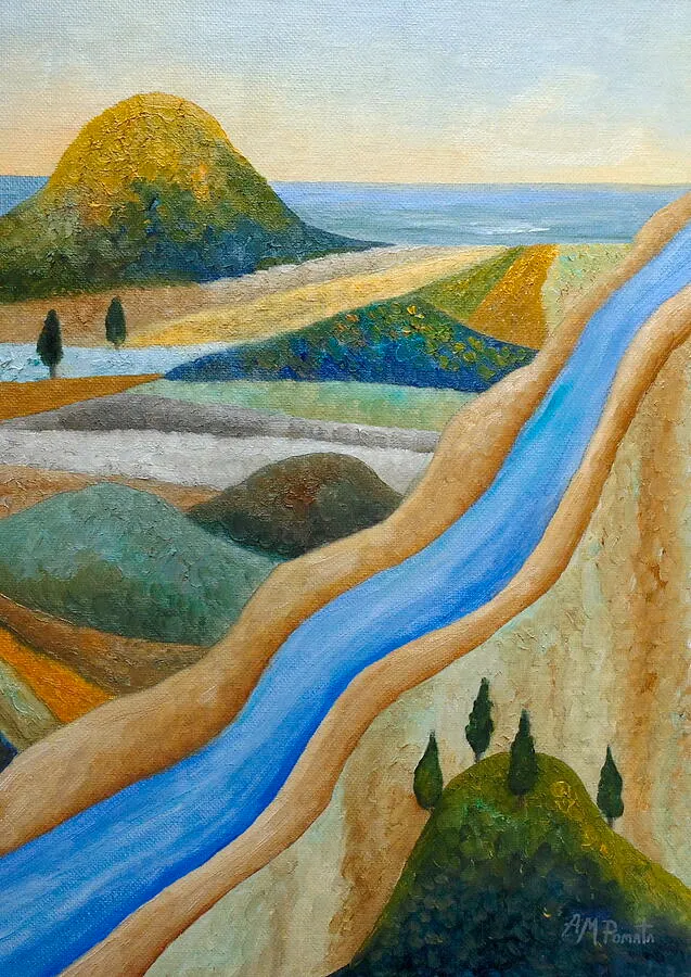 Outside The Current, original landscape oil painting by Angeles M Pomata