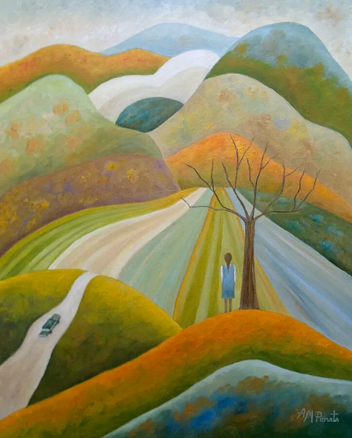 Road To Somewhere, original landscape oil painting by Angeles M Pomata