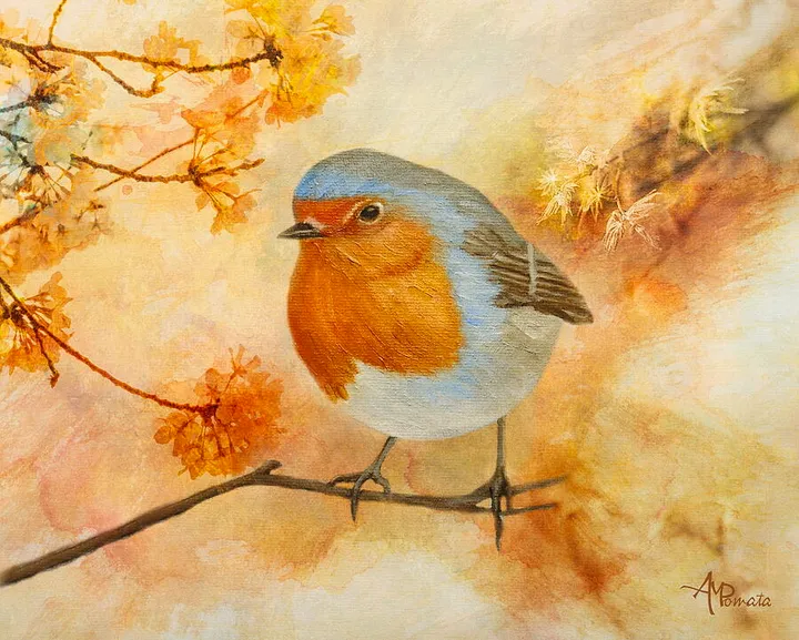 Robin Among Flowers