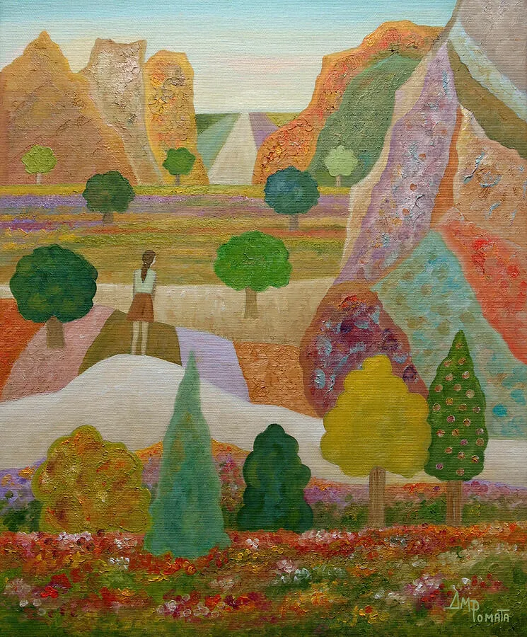 Standing Still, original landscape oil painting by Angeles M Pomata
